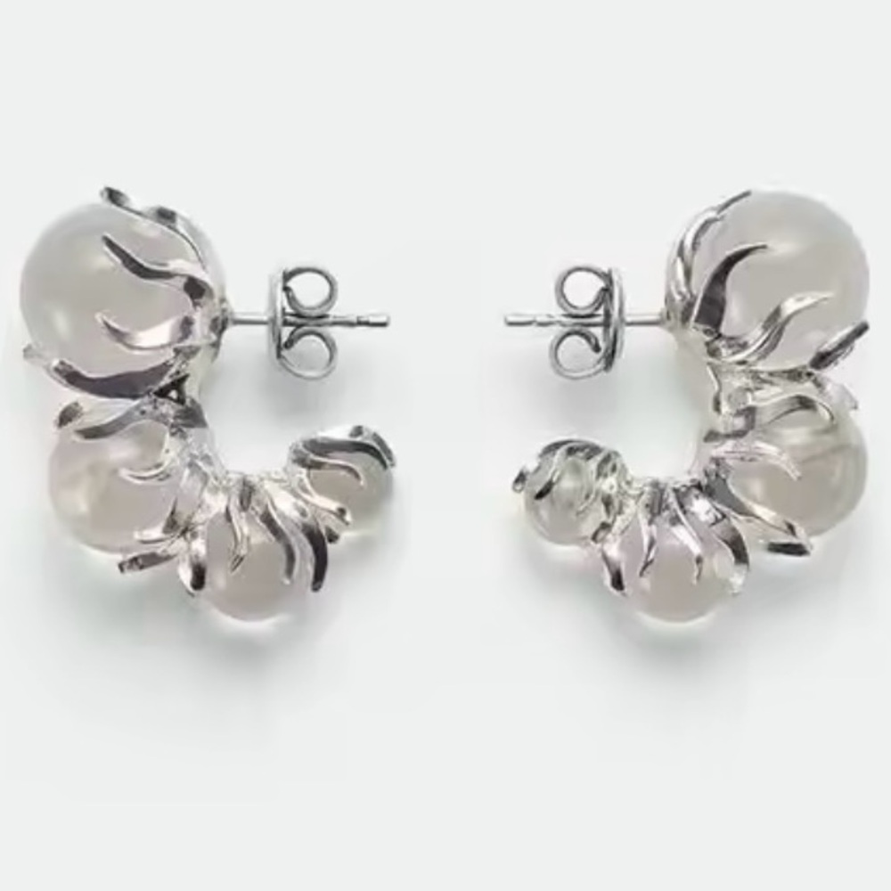 Anthropologie “Lake Life” 925 Silver Descending Clear Crystal Ball Huggie Hoops - Picture 2 of 10